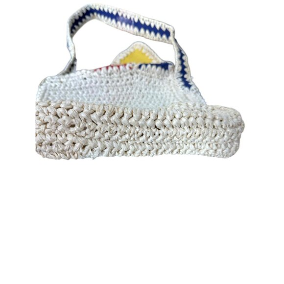 1960s raffia purse with colorful patchwork and wood accent by Craig Scot Made in - Picture 6 of 10